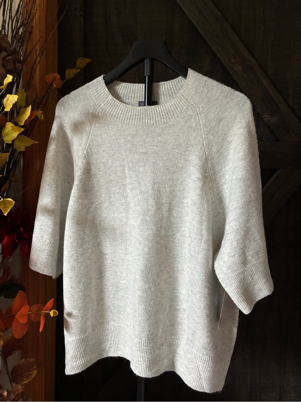 Vince Camuto Cream Short-Sleeve Crewneck Sweater